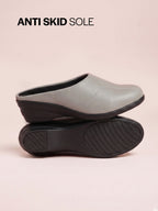Shop Women Grey Formal Back Open Platform Wedge Heel Slip On Mule Shoes Online.