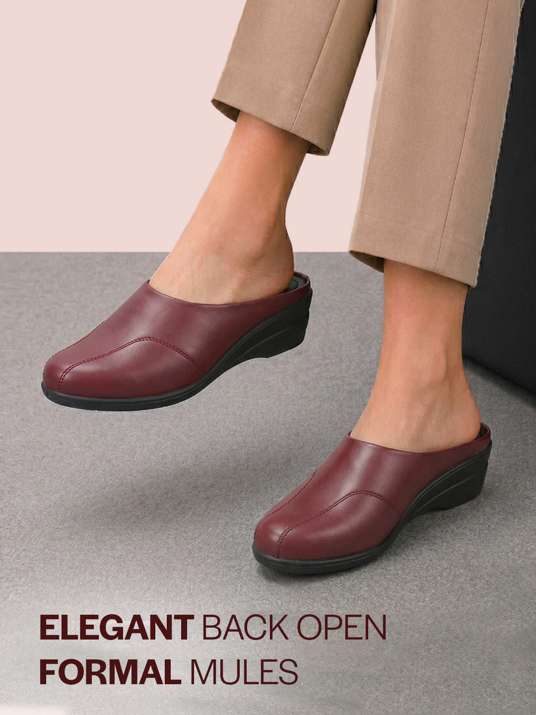 Shop Women Maroon Formal Back Open Platform Wedge Heel Slip On Mule Shoes Online.