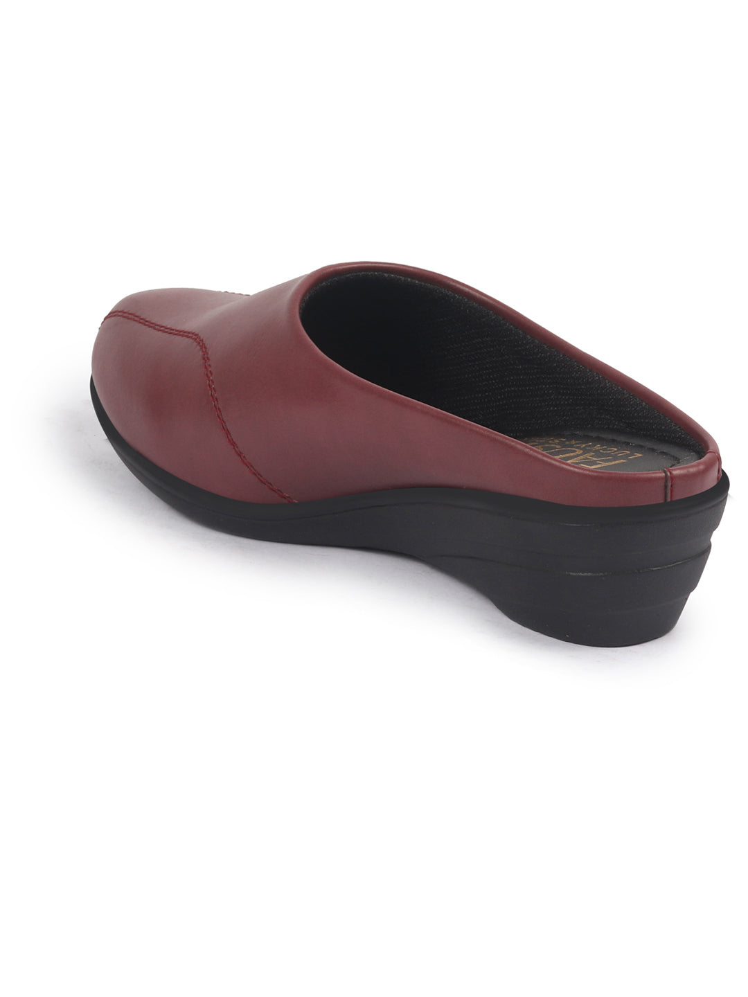 Shop Women Maroon Formal Back Open Platform Wedge Heel Slip On Mule Shoes Online.