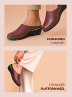 Shop Women Maroon Formal Back Open Platform Wedge Heel Slip On Mule Shoes Online.