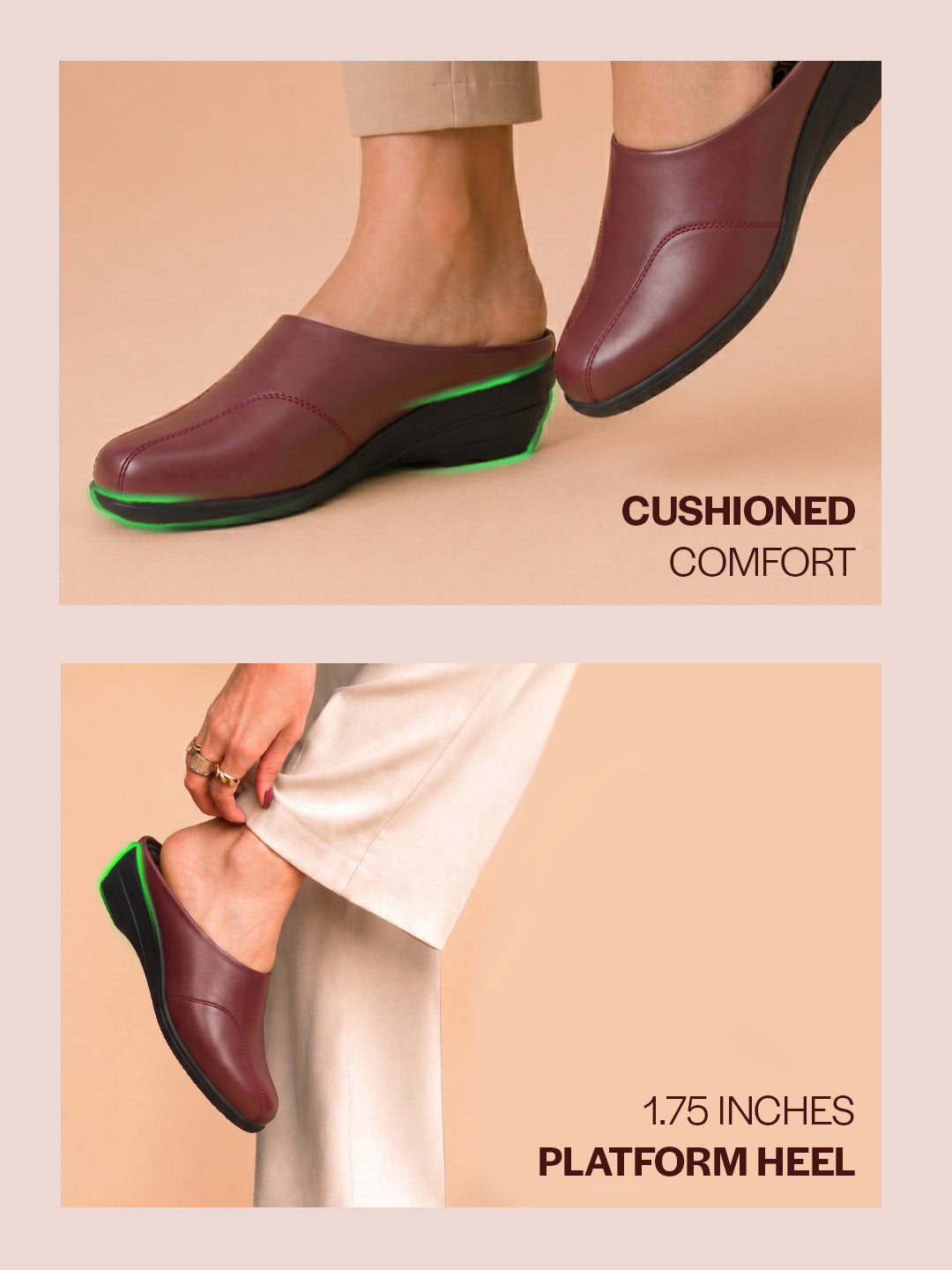 Shop Women Maroon Formal Back Open Platform Wedge Heel Slip On Mule Shoes Online.