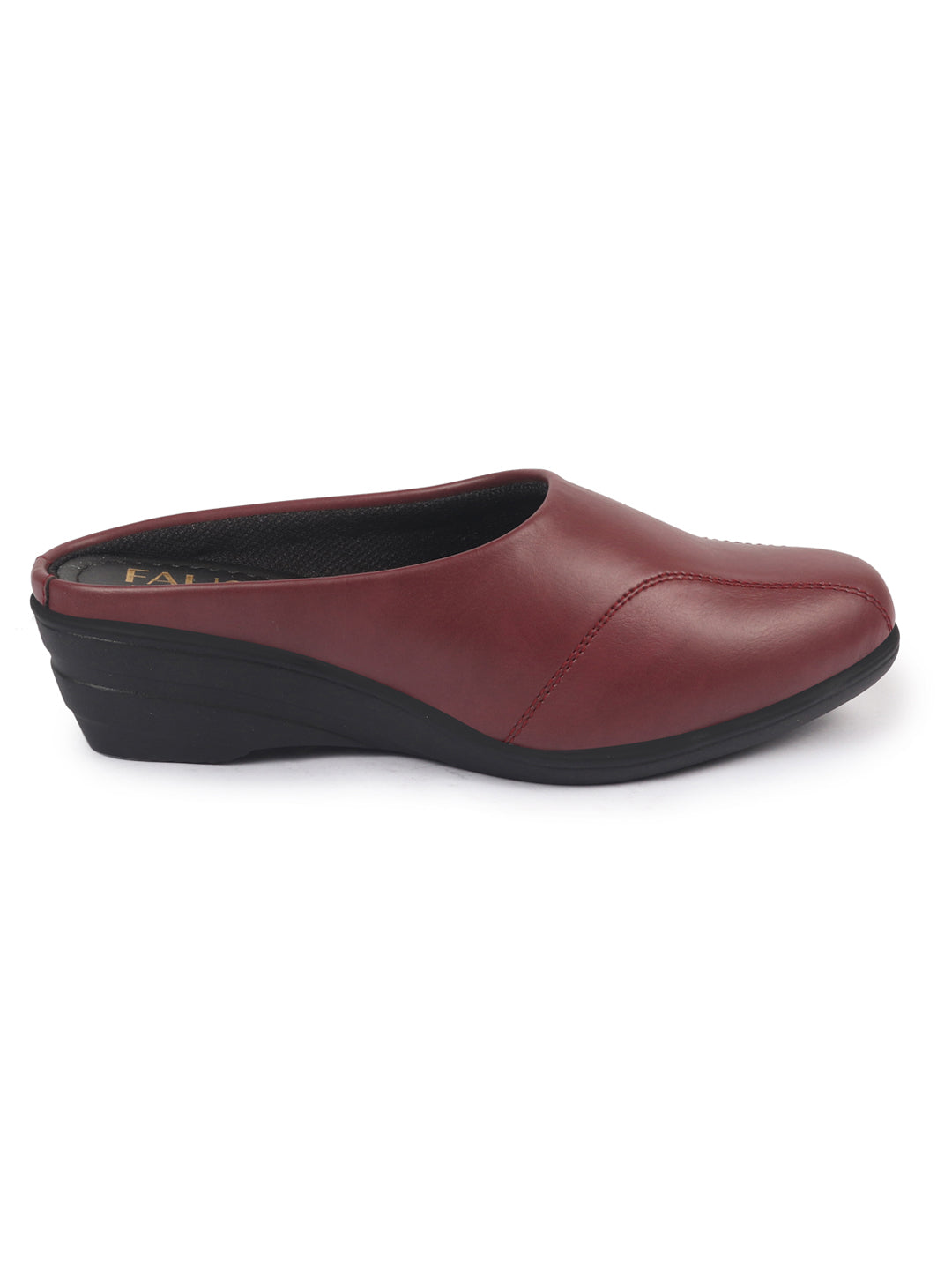 Shop Women Maroon Formal Back Open Platform Wedge Heel Slip On Mule Shoes Online.