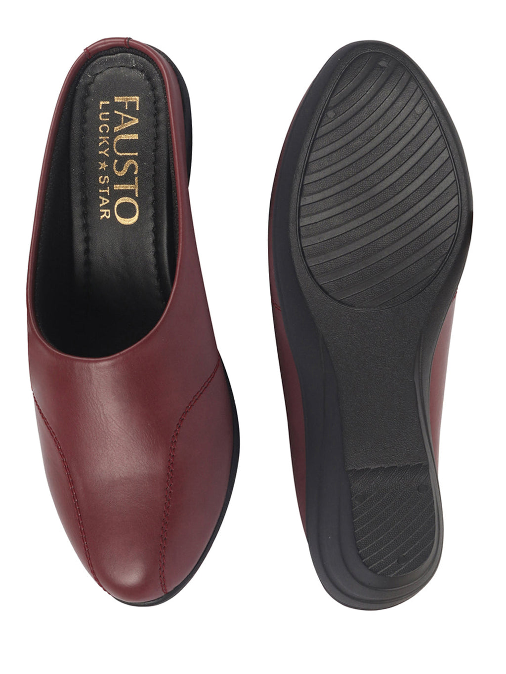 Shop Women Maroon Formal Back Open Platform Wedge Heel Slip On Mule Shoes Online.