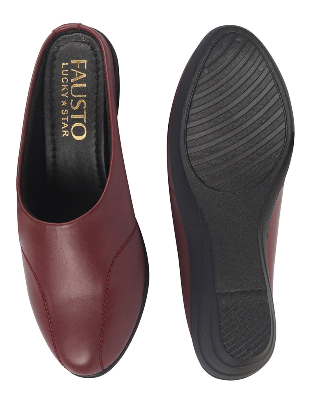 Shop Women Maroon Formal Back Open Platform Wedge Heel Slip On Mule Shoes Online.
