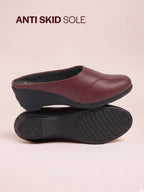 Shop Women Maroon Formal Back Open Platform Wedge Heel Slip On Mule Shoes Online.