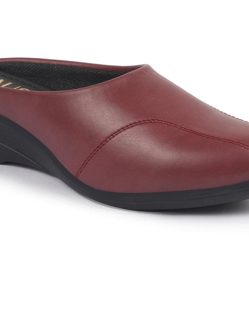 Shop Women Maroon Formal Back Open Platform Wedge Heel Slip On Mule Shoes Online.