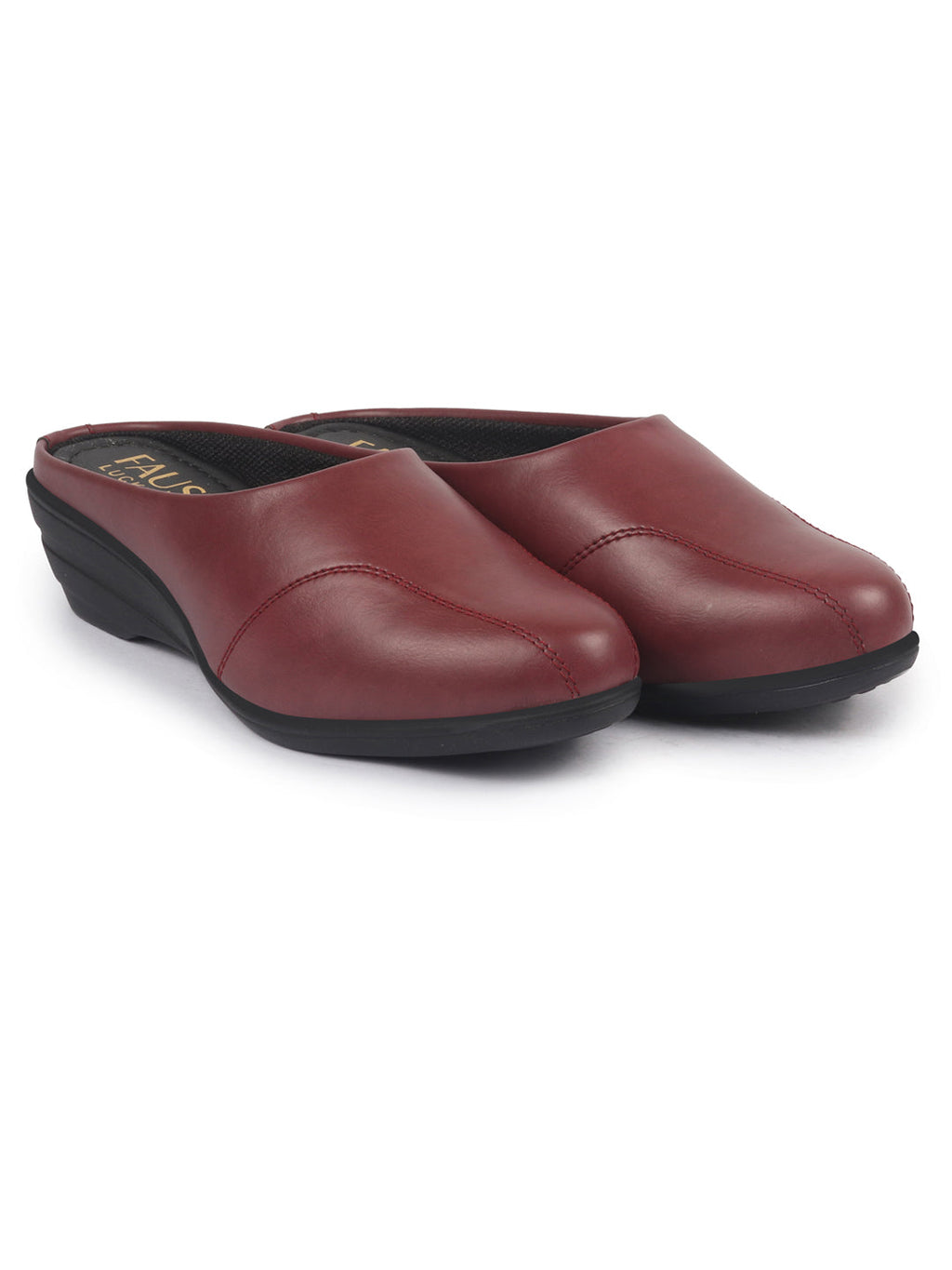 Shop Women Maroon Formal Back Open Platform Wedge Heel Slip On Mule Shoes Online.