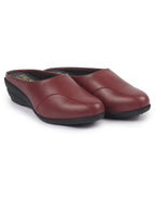 Shop Women Maroon Formal Back Open Platform Wedge Heel Slip On Mule Shoes Online.