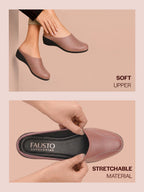 Shop Women Peach Formal Back Open Platform Wedge Heel Slip On Mule Shoes Online.