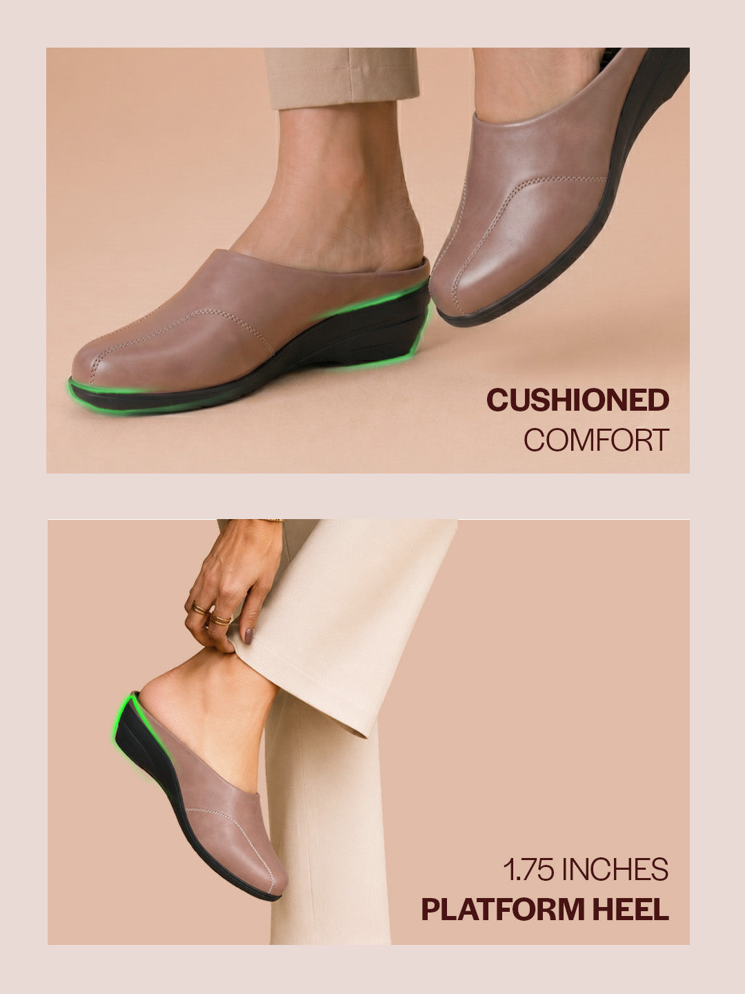 Shop Women Peach Formal Back Open Platform Wedge Heel Slip On Mule Shoes Online.