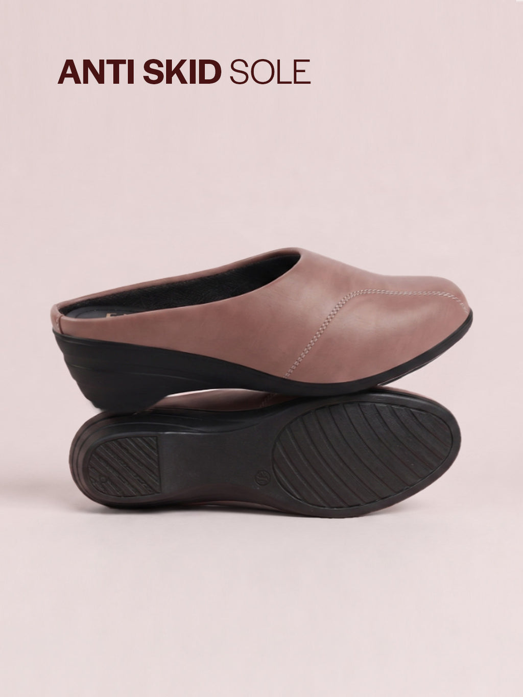 Shop Women Peach Formal Back Open Platform Wedge Heel Slip On Mule Shoes Online.