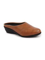 Shop Women Tan Formal Back Open Platform Wedge Heel Slip On Mule Shoes Online.