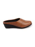 Shop Women Tan Formal Back Open Platform Wedge Heel Slip On Mule Shoes Online.