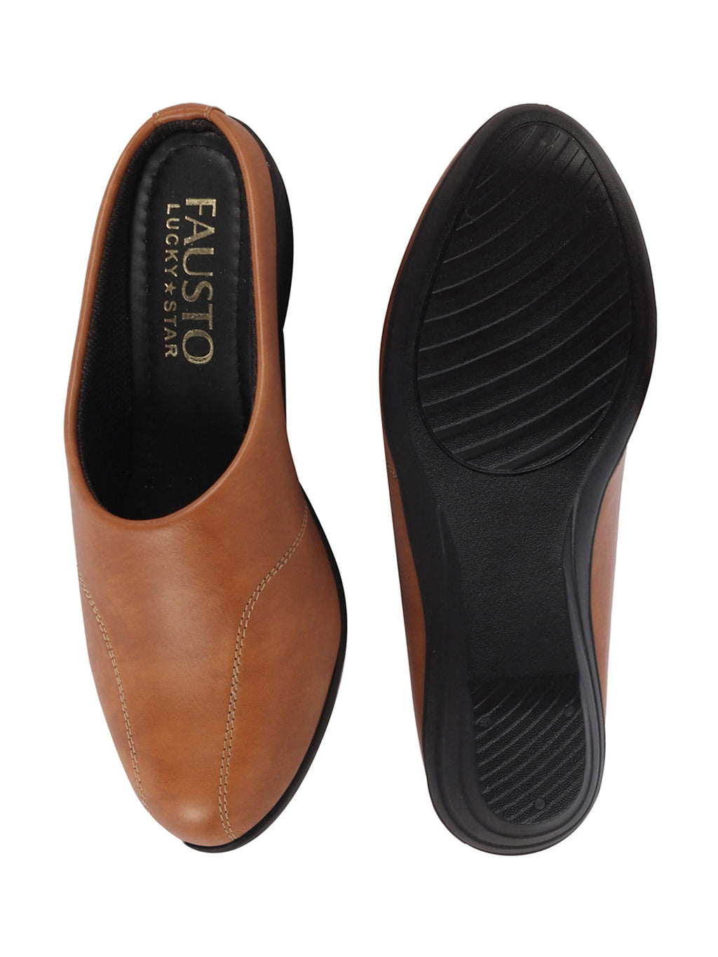 Shop Women Tan Formal Back Open Platform Wedge Heel Slip On Mule Shoes Online.