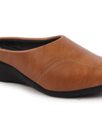Shop Women Tan Formal Back Open Platform Wedge Heel Slip On Mule Shoes Online.