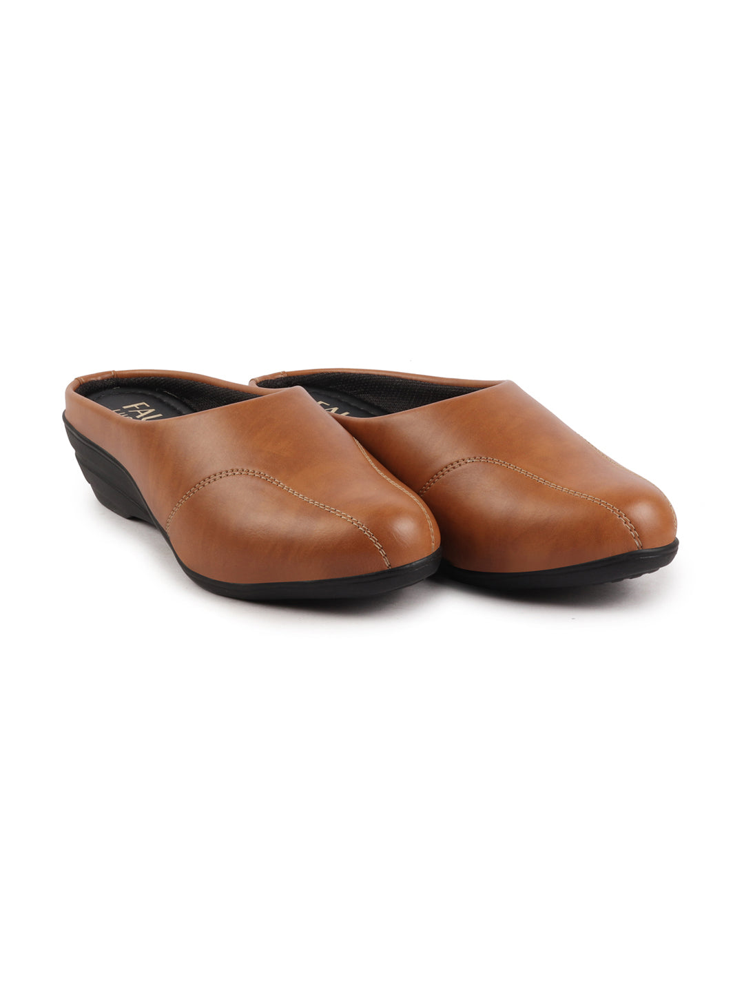 Shop Women Tan Formal Back Open Platform Wedge Heel Slip On Mule Shoes Online.