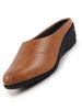 Women Tan Formal Back Open Platform Wedge Heel Slip On Mule Shoes