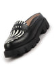 Women Black Stiched Zebra Striped Print Back Open Party Slip On Casual Shoes