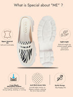 Shop Women White Stiched Zebra Striped Print Back Open Party Slip On Casual Shoes Online.