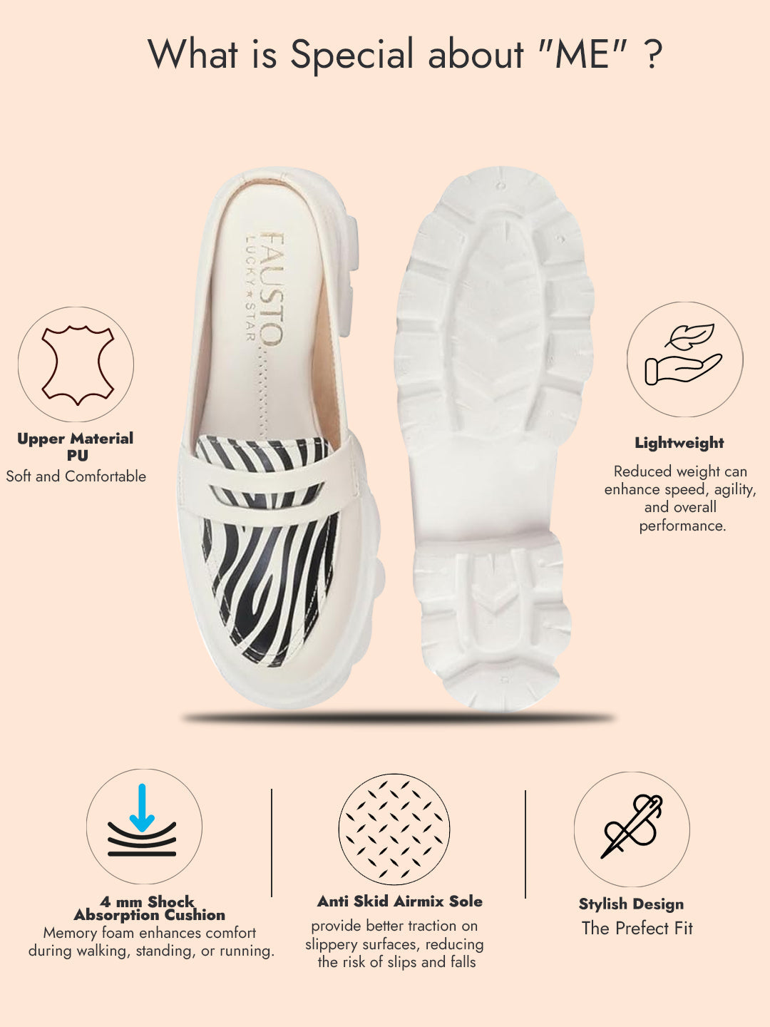 Shop Women White Stiched Zebra Striped Print Back Open Party Slip On Casual Shoes Online.
