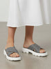 FAUSTO Women Grey Open Toe Cross Strap Textured Slip On Platform Heel Sandal With Cushioned Footbed|Height Enhancer Slippers