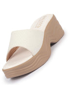 Shop FAUSTO Women Cream Open Toe Textured Strap Wedge Heel Sandal With Cushioned Footbed|Platform Sandal For Party|Festive|Wedding Online.