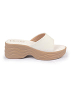 Shop FAUSTO Women Cream Open Toe Textured Strap Wedge Heel Sandal With Cushioned Footbed|Platform Sandal For Party|Festive|Wedding Online.