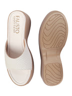 Shop FAUSTO Women Cream Open Toe Textured Strap Wedge Heel Sandal With Cushioned Footbed|Platform Sandal For Party|Festive|Wedding Online.