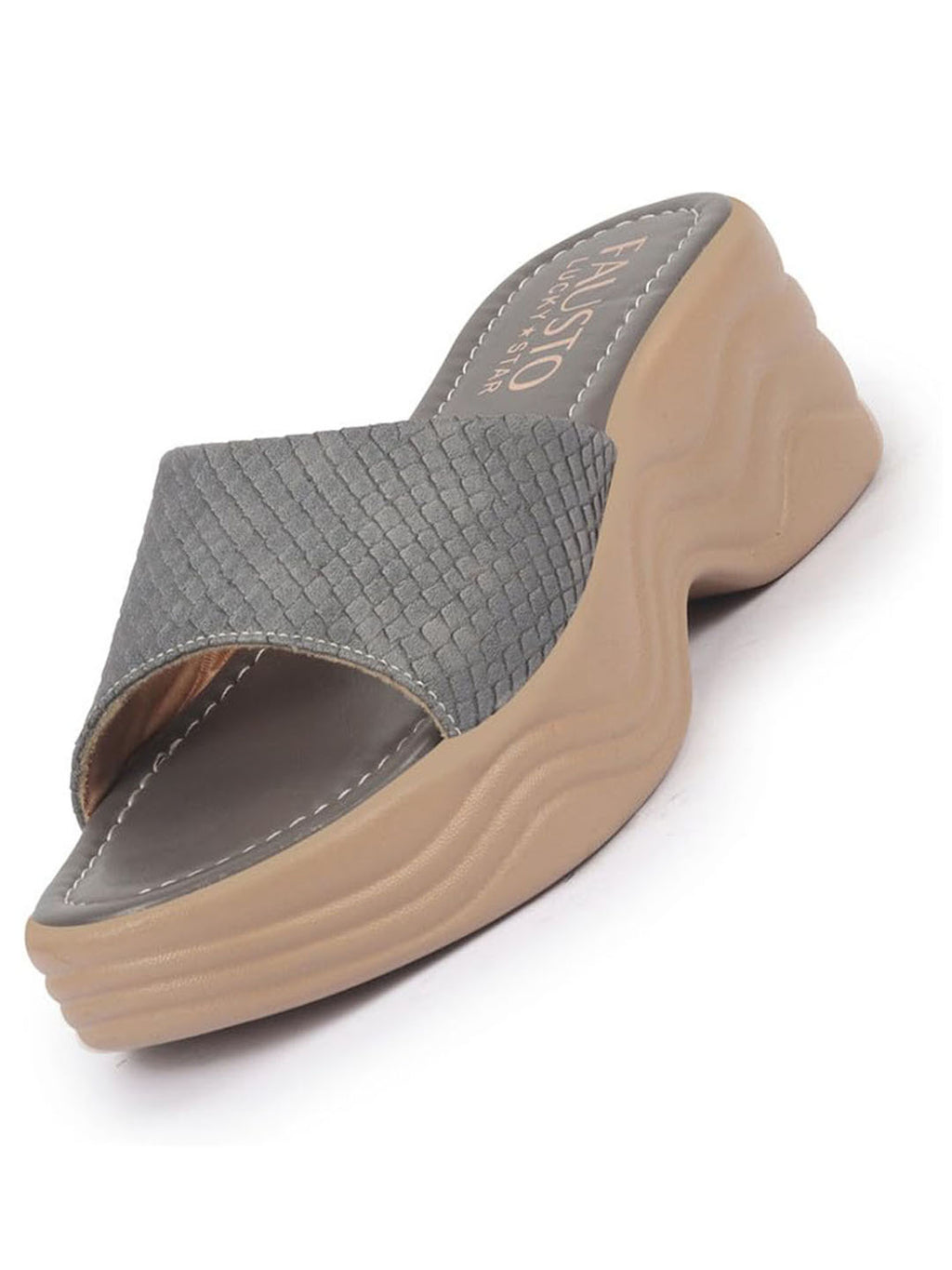 Shop FAUSTO Women Grey Open Toe Textured Strap Wedge Heel Sandal With Cushioned Footbed|Platform Sandal For Party|Festive|Wedding Online.