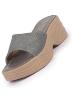 Shop FAUSTO Women Grey Open Toe Textured Strap Wedge Heel Sandal With Cushioned Footbed|Platform Sandal For Party|Festive|Wedding Online.