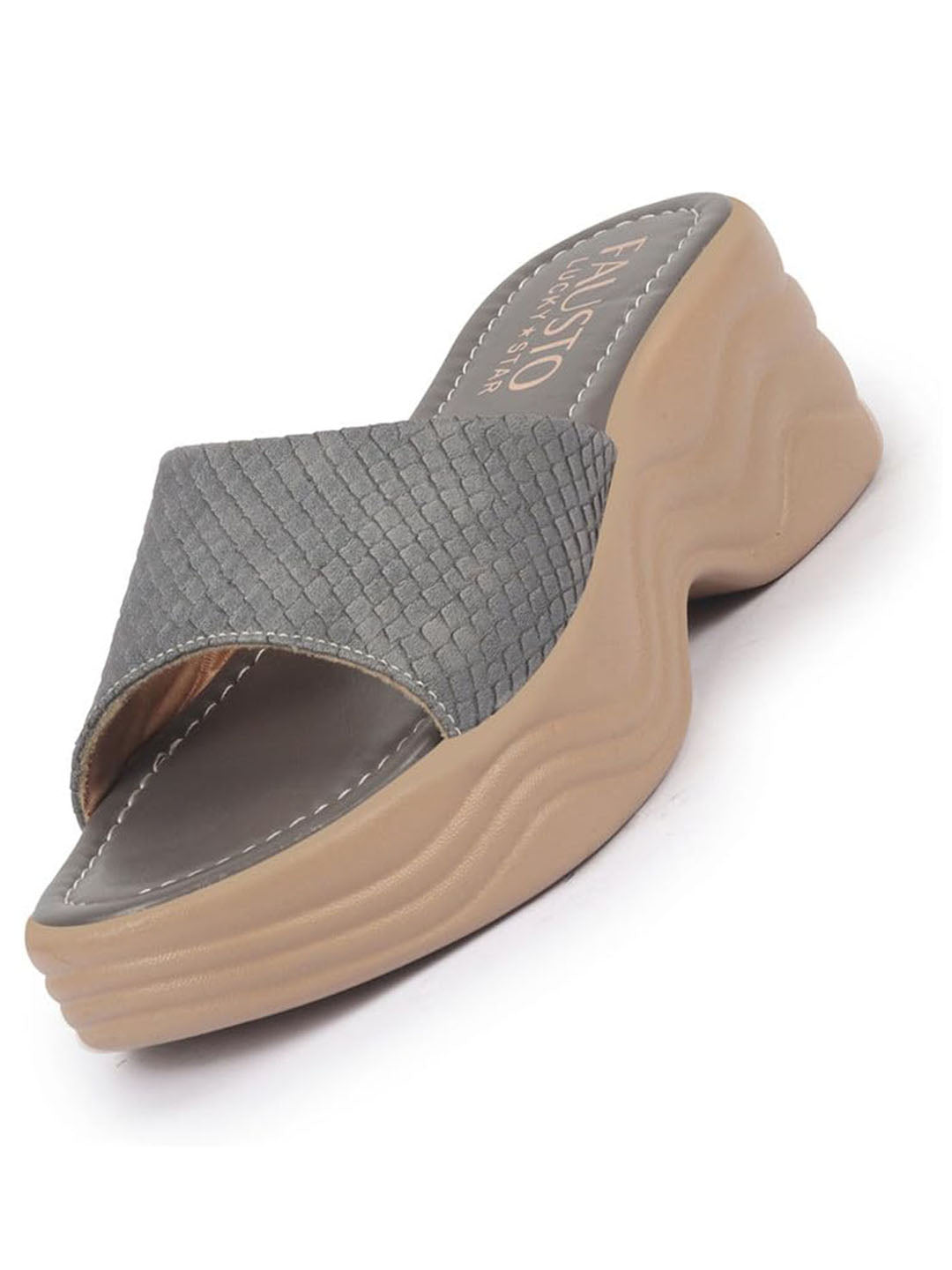 Shop FAUSTO Women Grey Open Toe Textured Strap Wedge Heel Sandal With Cushioned Footbed|Platform Sandal For Party|Festive|Wedding Online.