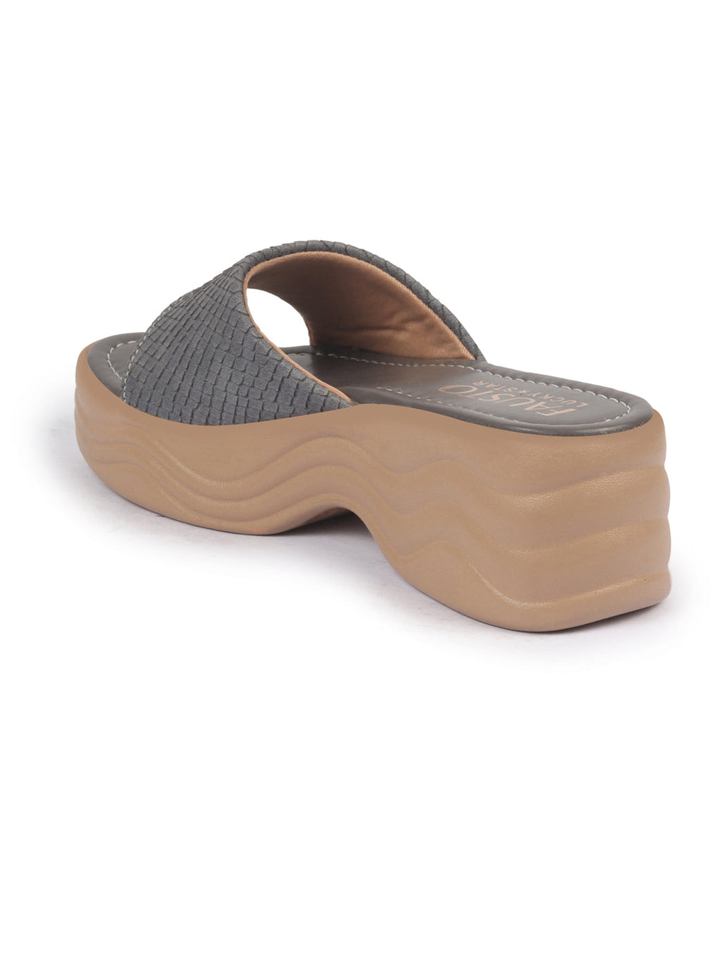 Shop FAUSTO Women Grey Open Toe Textured Strap Wedge Heel Sandal With Cushioned Footbed|Platform Sandal For Party|Festive|Wedding Online.