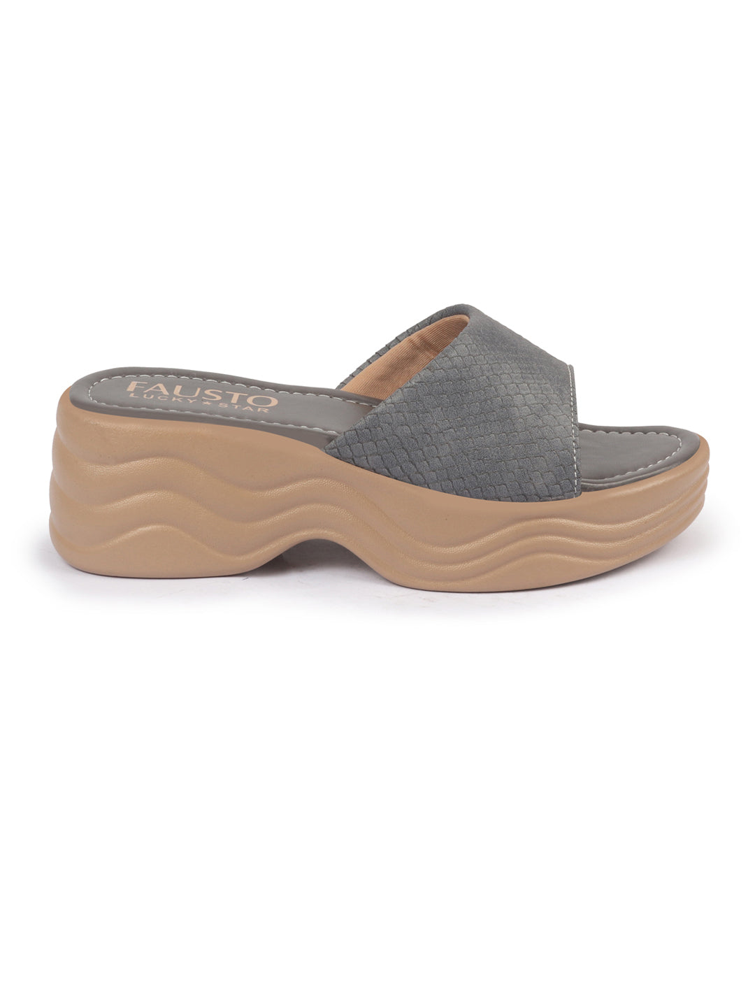 Shop FAUSTO Women Grey Open Toe Textured Strap Wedge Heel Sandal With Cushioned Footbed|Platform Sandal For Party|Festive|Wedding Online.