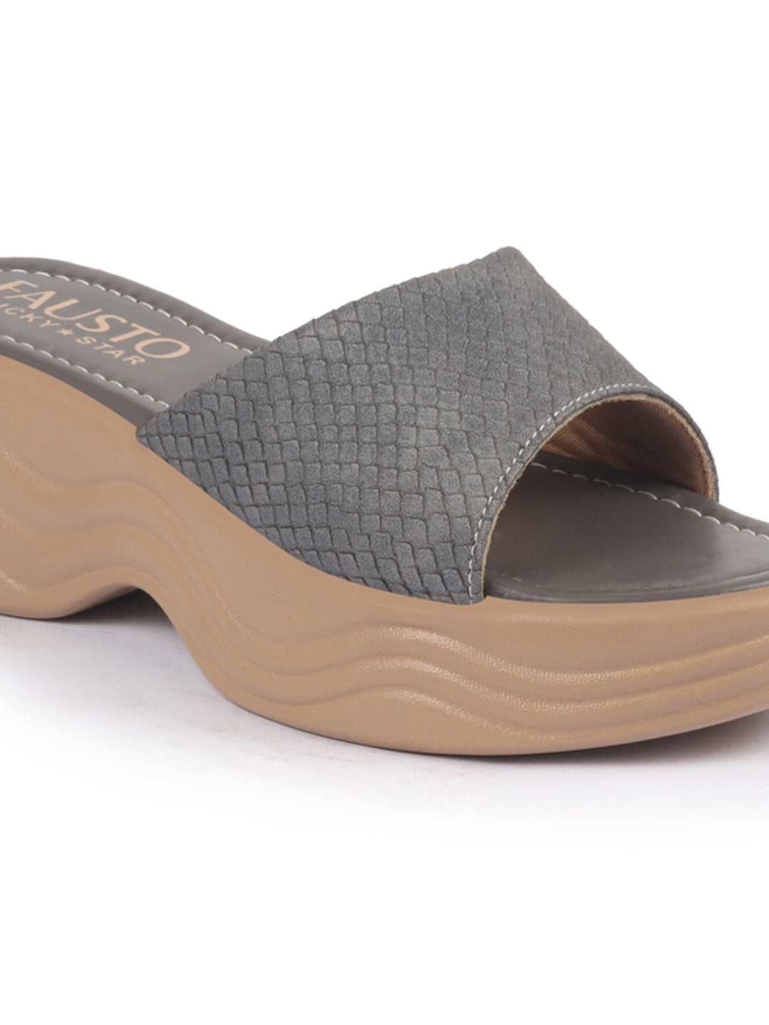 Shop FAUSTO Women Grey Open Toe Textured Strap Wedge Heel Sandal With Cushioned Footbed|Platform Sandal For Party|Festive|Wedding Online.
