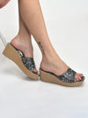 Women Brown Textured Print Platform Slip On Sandal With Cushioned Footbed|Height Enhancer Sandal For Broad Feet|Festive|Wedding