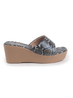 Women Brown Textured Print Platform Slip On Sandal With Cushioned Footbed|Height Enhancer Sandal For Broad Feet|Festive|Wedding