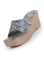 Women Grey Textured Print Platform Slip On Sandal With Cushioned Footbed|Height Enhancer Sandal For Broad Feet|Festive|Wedding