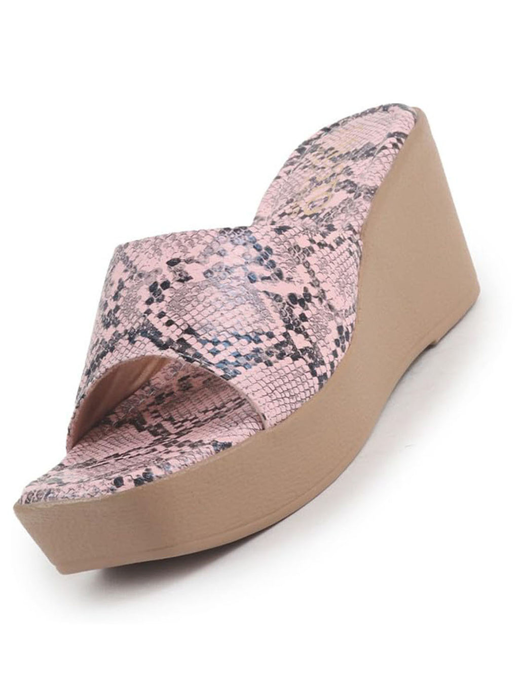 Women Peach Textured Print Platform Slip On Sandal With Cushioned Footbed|Height Enhancer Sandal For Broad Feet|Festive|Wedding