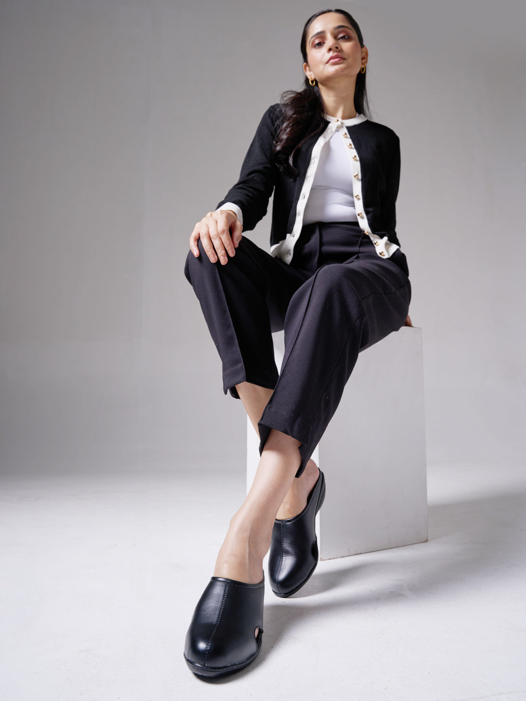 Women Black Back Open Flatform Formal Slip On Mules Clogs Outings|All Day Comfort|Office Shoes