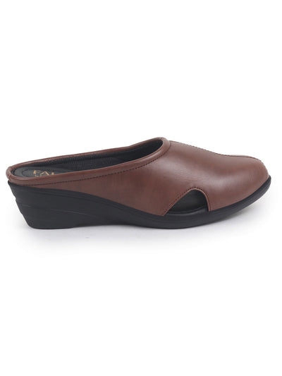 Women Brown Back Open Flatform Formal Slip On Mules Clogs Outings|All Day Comfort|Office Shoes