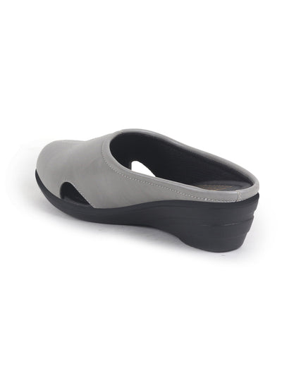 Women Grey Back Open Flatform Formal Slip On Mules Clogs Outings|All Day Comfort|Office Shoes