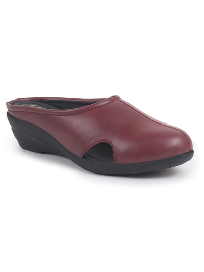 Women Maroon Back Open Flatform Formal Slip On Mules Clogs Outings|All Day Comfort|Office Shoes