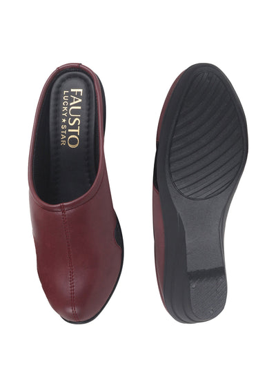 Women Maroon Back Open Flatform Formal Slip On Mules Clogs Outings|All Day Comfort|Office Shoes