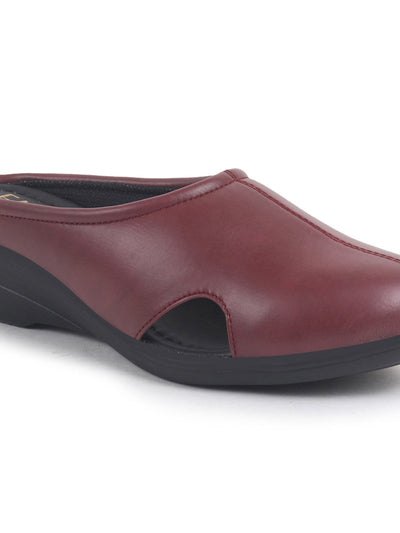 Women Maroon Back Open Flatform Formal Slip On Mules Clogs Outings|All Day Comfort|Office Shoes