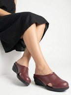 Women Brown Back Open Flatform Formal Slip On Mules Clogs Outings|All Day Comfort|Office Shoes