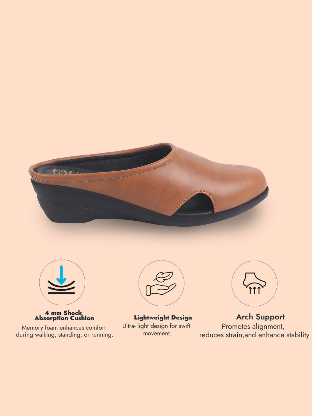 Women Tan Back Open Flatform Formal Slip On Mules Clogs Outings|All Day Comfort|Office Shoes
