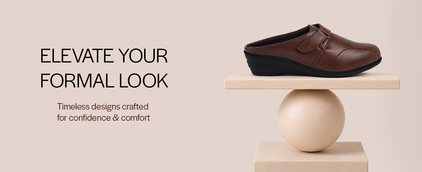 Women Peach Back Open Formal Slip On Flatform Heel Wedges with Hook and Loop|Adjustable Strap Shoes|Office Meetings