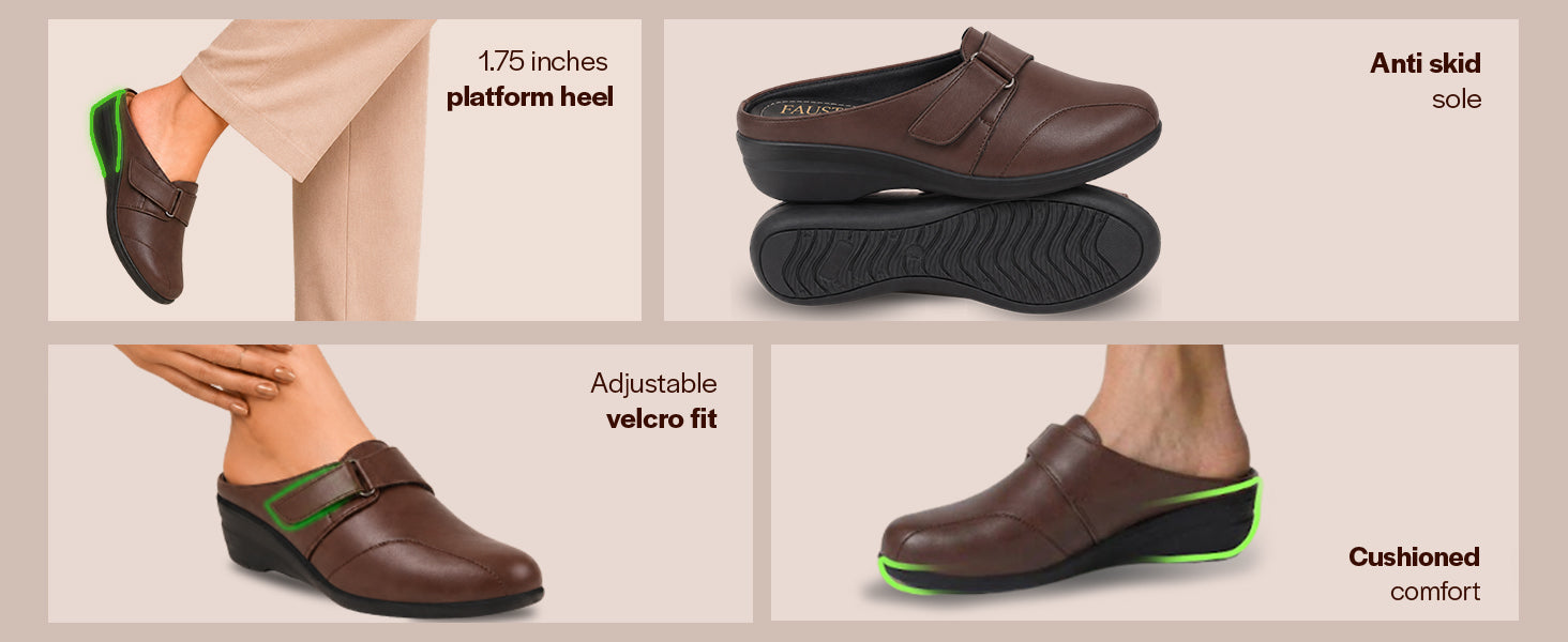 Women Peach Back Open Formal Slip On Flatform Heel Wedges with Hook and Loop|Adjustable Strap Shoes|Office Meetings