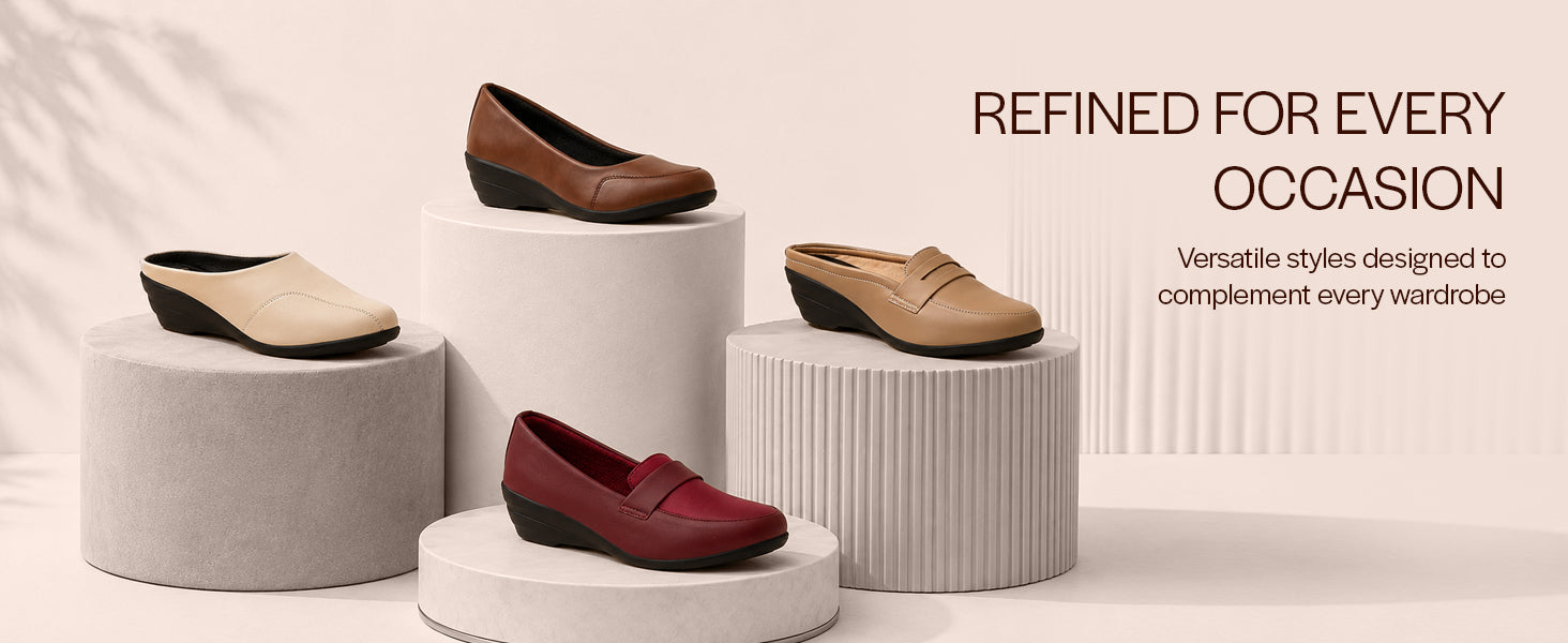 Women Peach Back Open Formal Slip On Flatform Heel Wedges with Hook and Loop|Adjustable Strap Shoes|Office Meetings