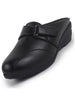 Women Black Back Open Formal Slip On Flatform Heel Wedges with Hook and Loop|Adjustable Strap Shoes|Office Meetings